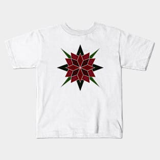 Symmetrical Floral Pointed Mandala Red-Green Kids T-Shirt